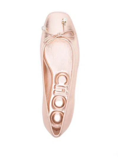 Shop Jimmy Choo Elme Flat Metallic Leather Ballet Flats In Powder