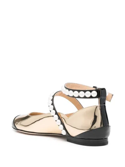 Mach&mach Leather Ballet Flats Stud Detailing In Gold