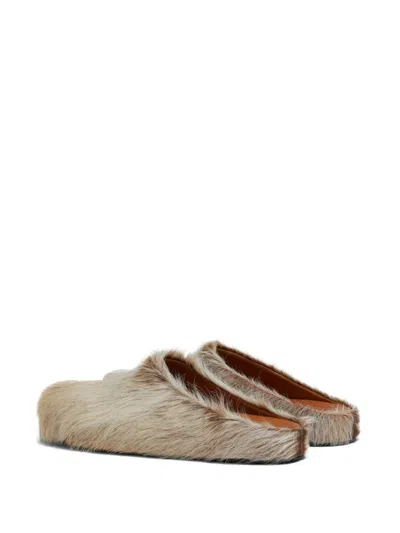 Shop Marni Furry Slippers In White