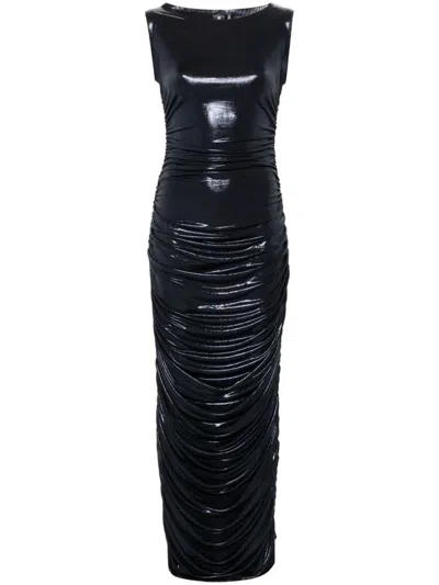 Norma Kamali Sleeveless Side Shirred Gown In Blue