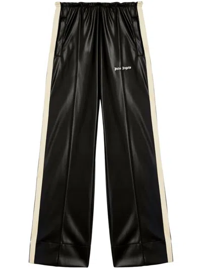 Shop Palm Angels Logo Leather Effect Track Pants In Black