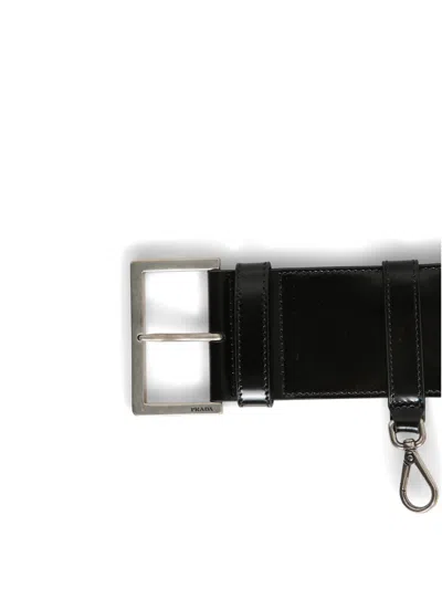Prada Leather Shoulder Strap In Black