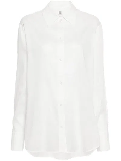 Shop Totême Toteme Cotton Blend Shirt In White