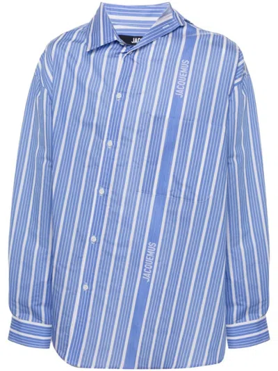 Jacquemus Light-blue Striped La Chemise Cuadro In Silk Blend Man In Blue