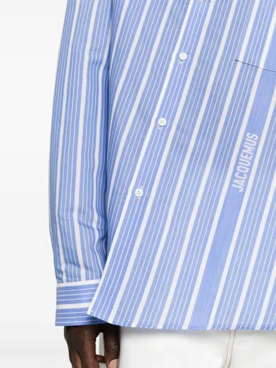 Jacquemus Light-blue Striped La Chemise Cuadro In Silk Blend Man In Blue