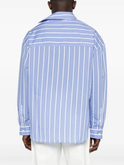Jacquemus Light-blue Striped La Chemise Cuadro In Silk Blend Man In Blue