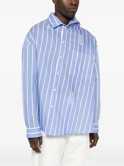 Jacquemus Light-blue Striped La Chemise Cuadro In Silk Blend Man In Blue