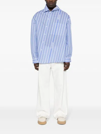 Jacquemus Light-blue Striped La Chemise Cuadro In Silk Blend Man In Blue