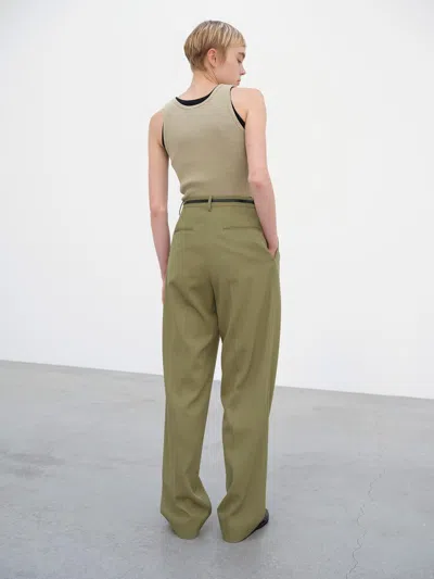 Auralee Pleat-detail Wide-leg Trousers In Green