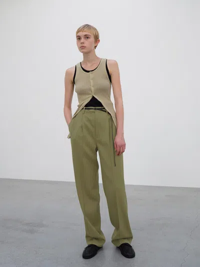 Auralee Pleat-detail Wide-leg Trousers In Green