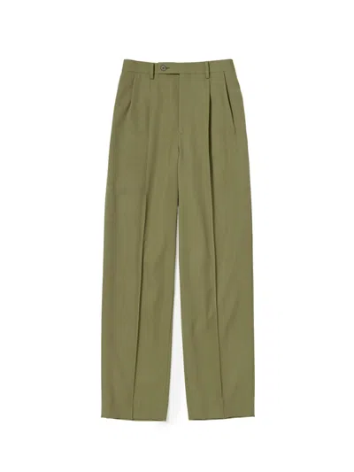 Auralee Pleat-detail Wide-leg Trousers In Green