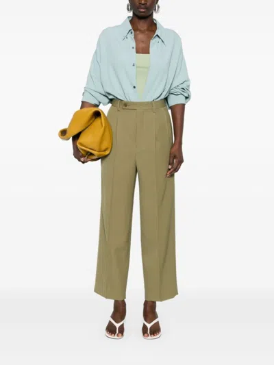 Auralee Pleat-detail Wide-leg Trousers In Green