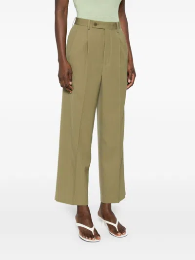 Auralee Pleat-detail Wide-leg Trousers In Green