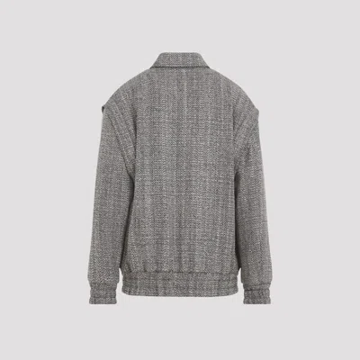 Golden Goose Wool Blend Herringbone Bomber Jacket In Grey
