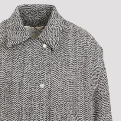 Golden Goose Wool Blend Herringbone Bomber Jacket In Grey