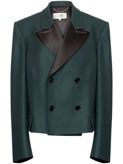 Mm6 Maison Margiela Oversized Wool Blend Blazer With Peak Lapels In Green