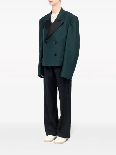 Mm6 Maison Margiela Oversized Wool Blend Blazer With Peak Lapels In Green