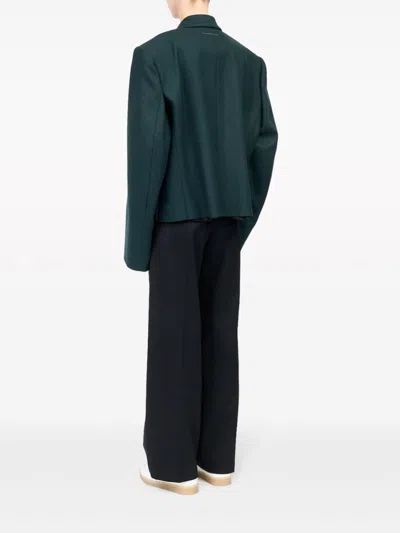 Mm6 Maison Margiela Oversized Wool Blend Blazer With Peak Lapels In Green
