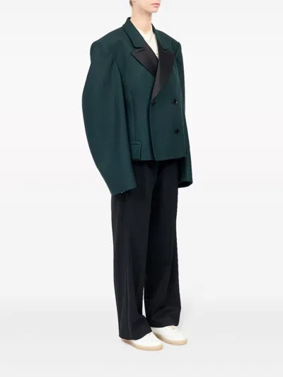 Mm6 Maison Margiela Oversized Wool Blend Blazer With Peak Lapels In Green