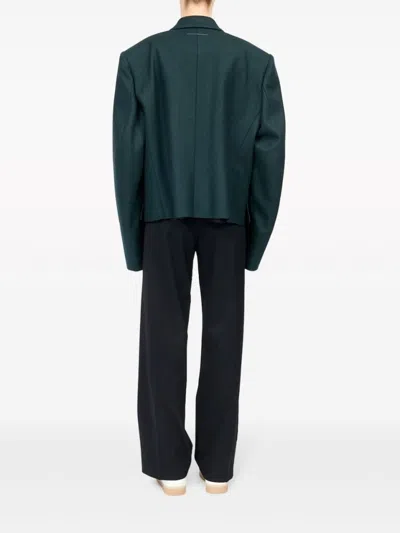 Mm6 Maison Margiela Oversized Wool Blend Blazer With Peak Lapels In Green