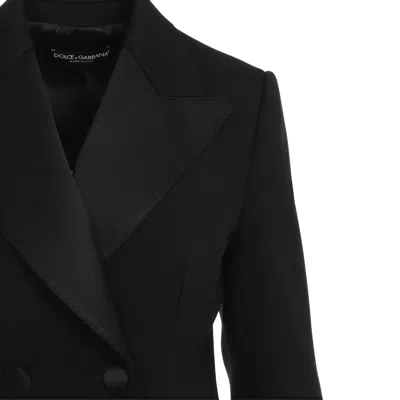 Dolce & Gabbana Double-breasted Wool Blend Blazer With Satin Detailing In Black