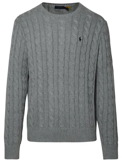 Polo Ralph Lauren Grey Crewneck Sweater With Pony Embroidery On The Front And Woven Knit In Gray