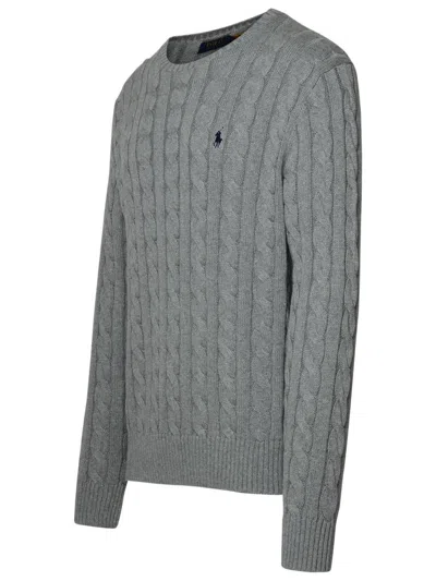 Polo Ralph Lauren Grey Crewneck Sweater With Pony Embroidery On The Front And Woven Knit In Gray