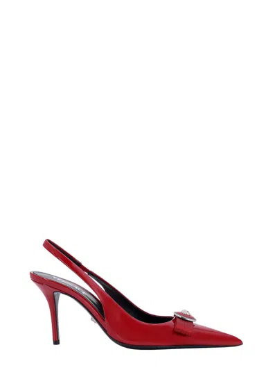 Versace Leather Gianni Ribbon Heeled Slingbacks 85 In Red