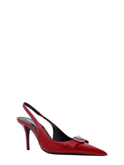 Versace Leather Gianni Ribbon Heeled Slingbacks 85 In Red