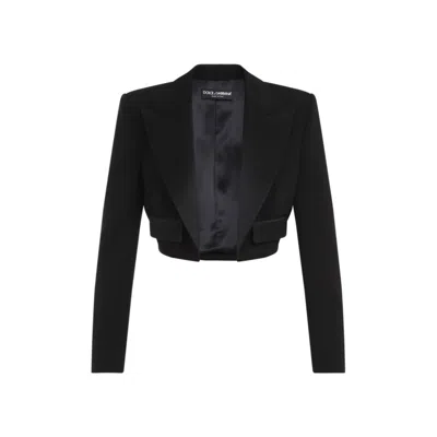 Dolce & Gabbana Short Wool Crepe Jacket In Black