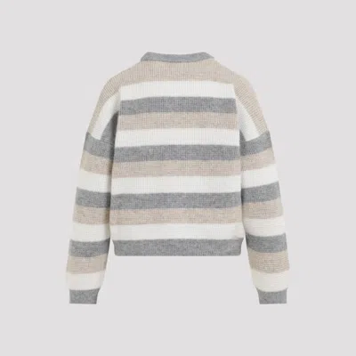 Peserico Striped Wool Silk Cashmere Blend Sweater In Grey