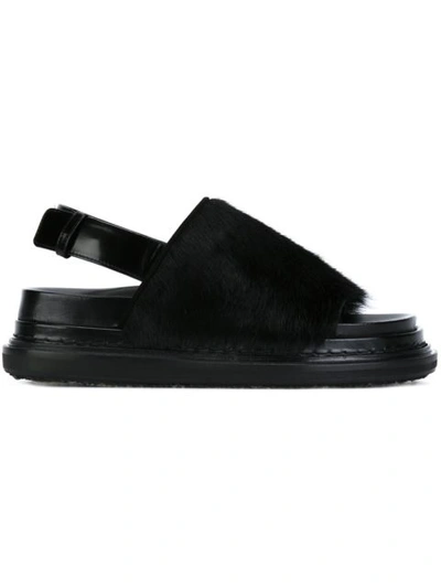 Marni Calf Hair 'fussbett' Sandals In Black|nero