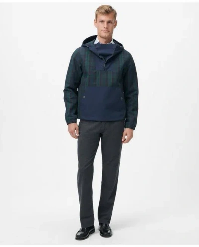 Brooks Brothers Black Watch Popover Windbreaker In Water-repellent Nylon Sweater In Navy