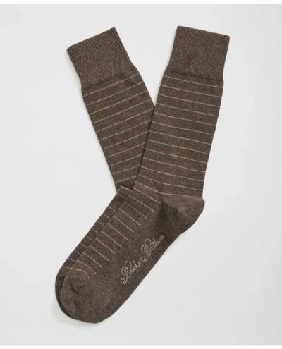 Brooks Brothers Cotton Blend Striped Socks In Brown