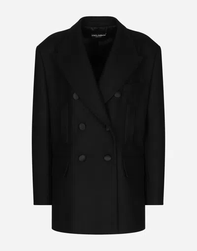 Dolce & Gabbana Oversize Double-breasted Wool Baize Jacket In Black