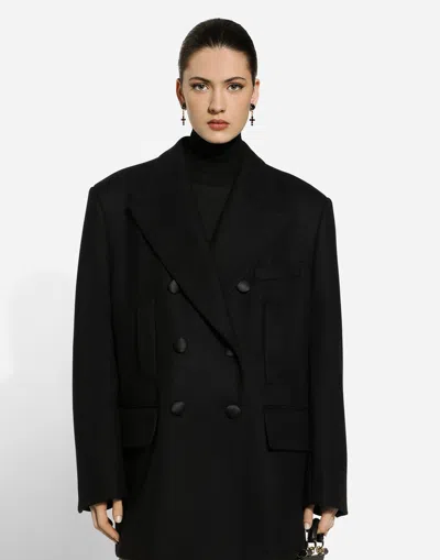 Dolce & Gabbana Oversize Double-breasted Wool Baize Jacket In Black