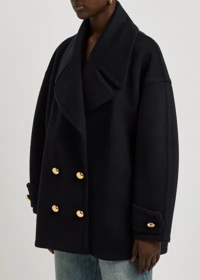 Loewe Wool Coat Double-breasted Design Notched Lapels In Navy