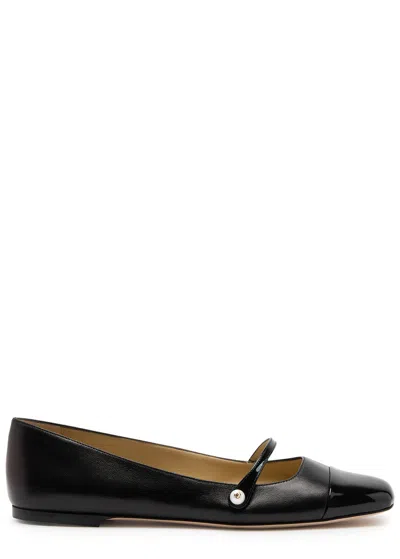 Jimmy Choo Elegant Ballerina Flat Shoes With Patent And Nappa Leather Detailing In Black