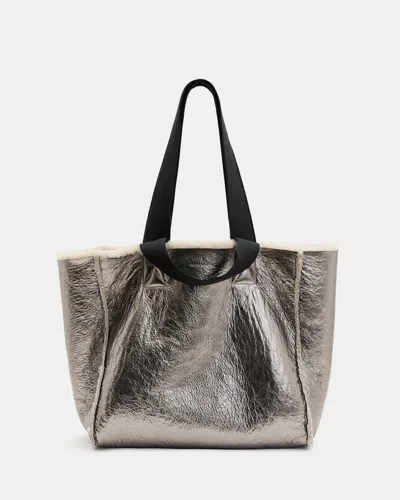 Allsaints Izzy Reversible Shearling Tote Bag In Light Toffee Taupe