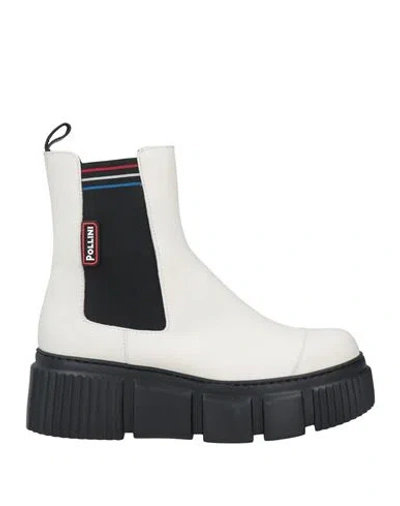 Pollini Woman Ankle Boots White Size 7 Leather, Textile Fibers In White