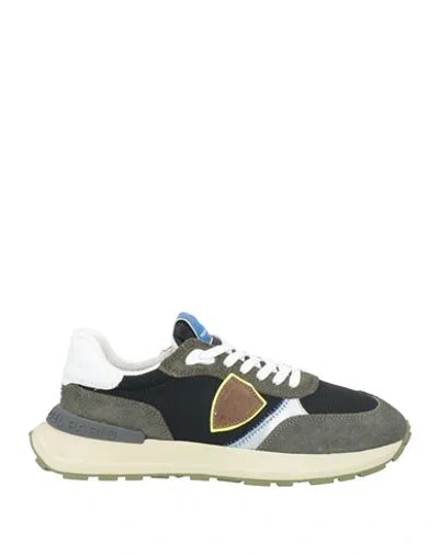 Philippe Model Man Sneakers Military Green Size 7 Leather, Textile Fibers In Green