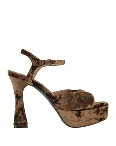 Bibi Lou Woman Sandals Khaki Size 10 Textile Fibers In Beige