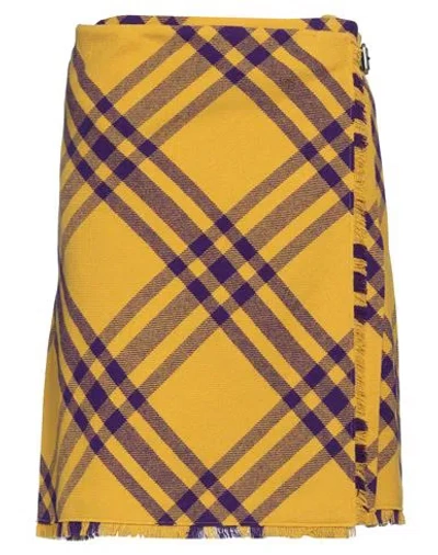 Burberry Check Fringed-edge Kilt Wrap Skirt In Yellow