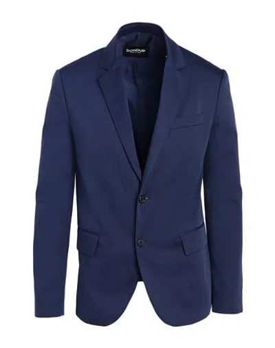 Dondup Man Blazer Navy Size 38 Cotton, Silk, Elastane In Navy Blue