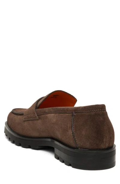 Santoni Men's Rock Suede Lug Sole Penny Loafers In Dark Brown