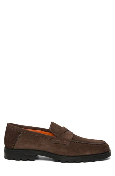 Santoni Men's Rock Suede Lug Sole Penny Loafers In Dark Brown