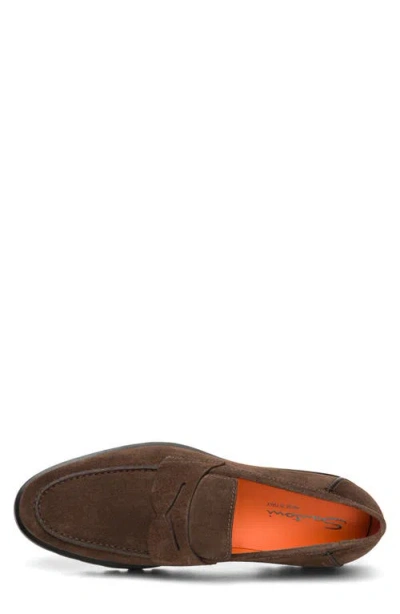 Santoni Men's Rock Suede Lug Sole Penny Loafers In Dark Brown