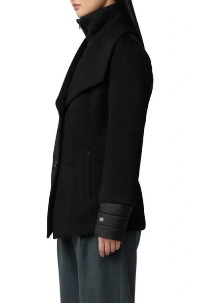 Soia & Kyo Freida Mixed Media Coat With Removable Puffer Bib In Black