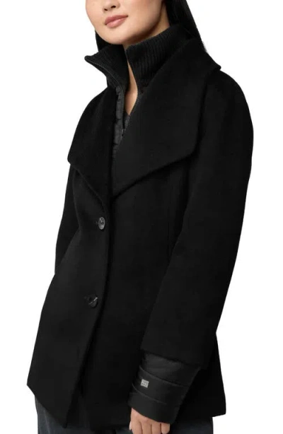 Soia & Kyo Freida Mixed Media Coat With Removable Puffer Bib In Black
