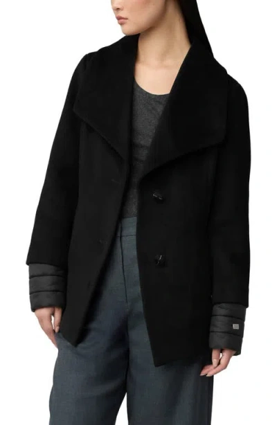 Soia & Kyo Freida Mixed Media Coat With Removable Puffer Bib In Black